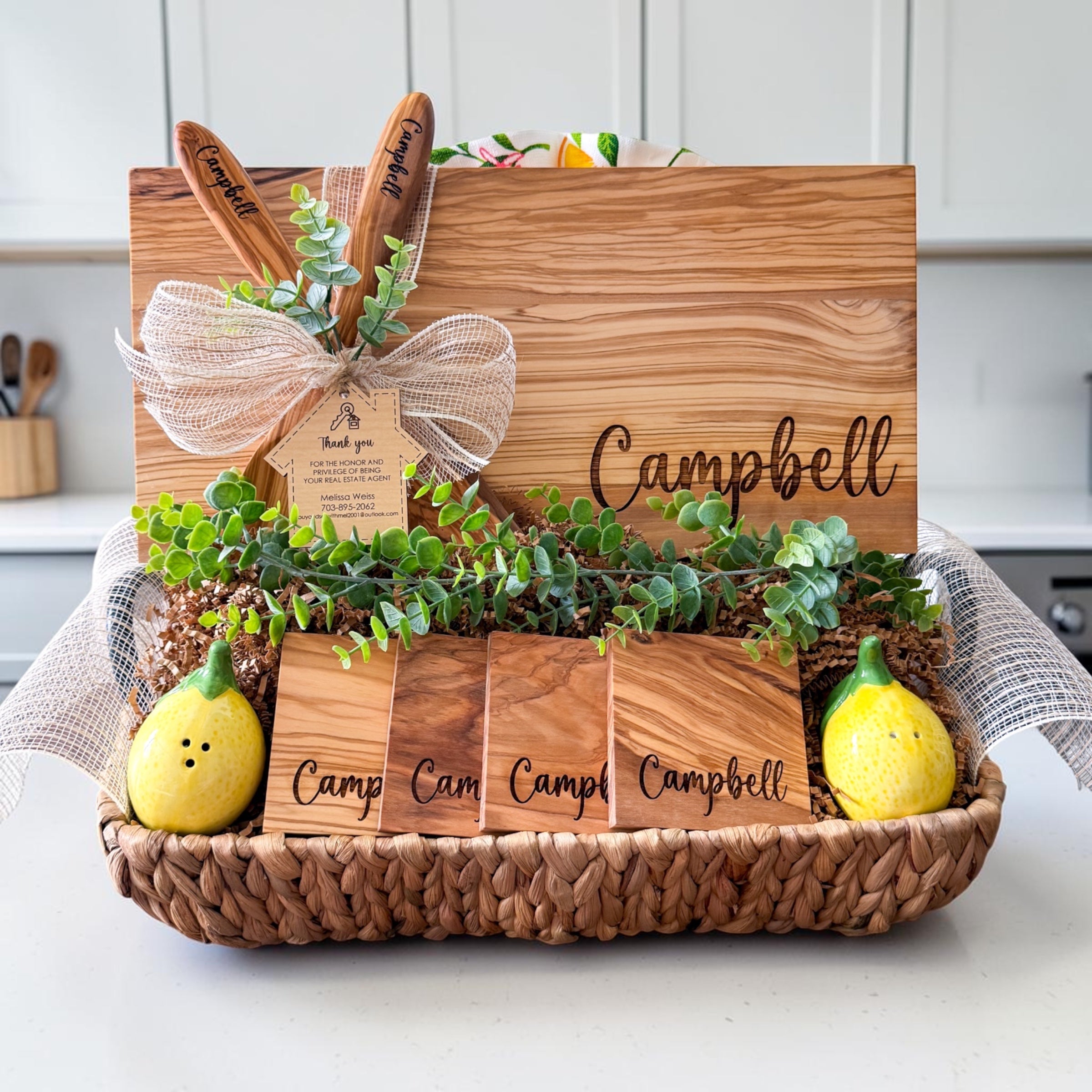 Personalized Olive Wood Cutting Board Basket Set – Jazzy Jade Designs