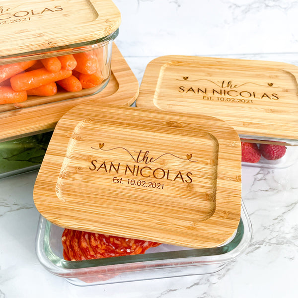 Personalized Glass Food Storage Containers with Bamboo Lids for Housew –  Jazzy Jade Designs