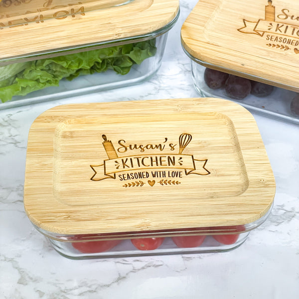 Glass Food Storage Containers with Bamboo Lids for Housewarming, Wedding  Gift - Funny Utensils Design