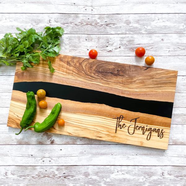 Personalized Olive Wood Cutting Board Basket Set – Jazzy Jade Designs