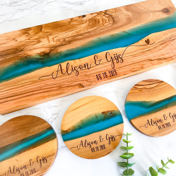 Personalized Olive Wood Cutting Board Basket Set – Jazzy Jade Designs