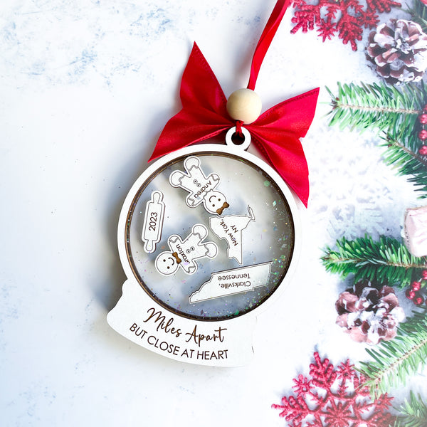 Miles Apart But Close at Heart Ornament, Personalized Long Distance Christmas Ornaments for friends, couples, boyfriend or girlfriend