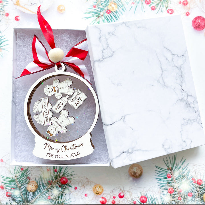 Baby coming soon ornament with “See You in 2025” design, personalized Christmas gift for grandparents-to-be, perfect pregnancy reveal keepsake.