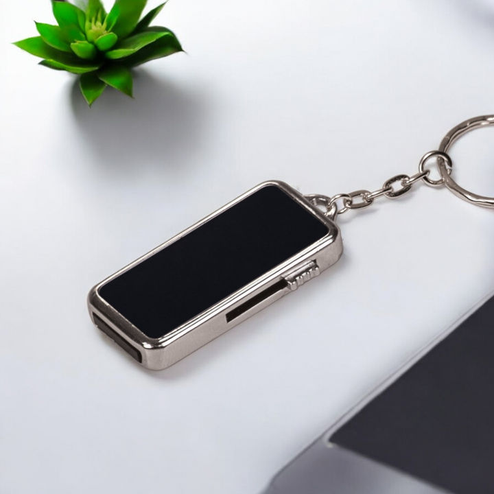 Black and silver custom 8GB metal USB flash drive with keychain, ideal for laser engraving corporate logos and promotional branding.