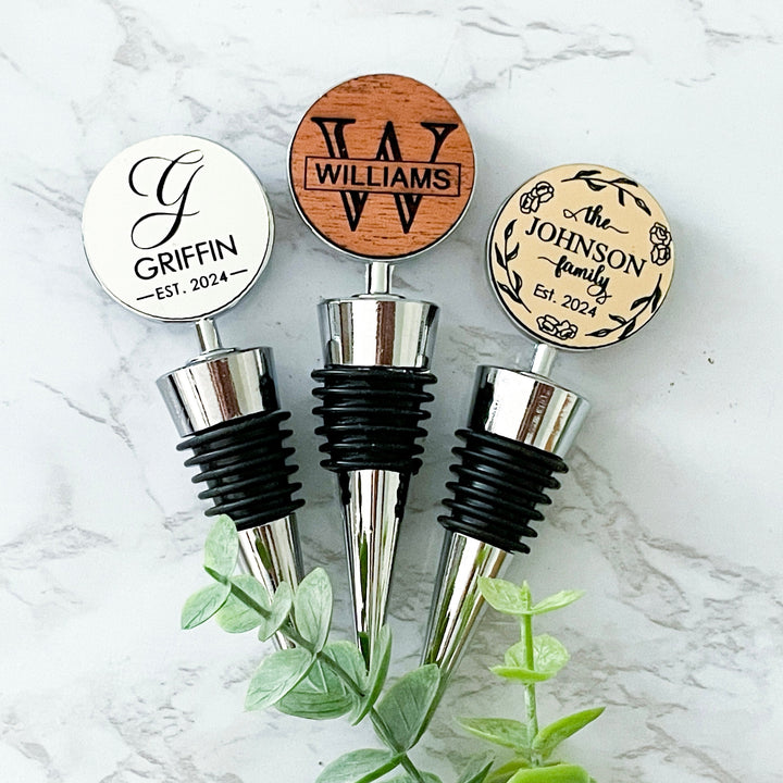 Custom wine bottle stopper personalized wedding gift for couple engagement and anniversary celebration perfect gift for newlyweds or wine lovers elegant engraved favor for bride groom bridal shower or wedding day celebration