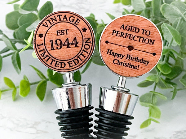 personalized 80th birthday gift for men, happy birthday gift for woman, custom wine stopper, wine gifts, aged to perfection, vintage 1944