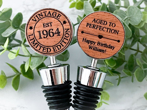 personalized 60th birthday gift for men, happy birthday gift for woman, custom wine stopper, wine gifts, aged to perfection, vintage 1964