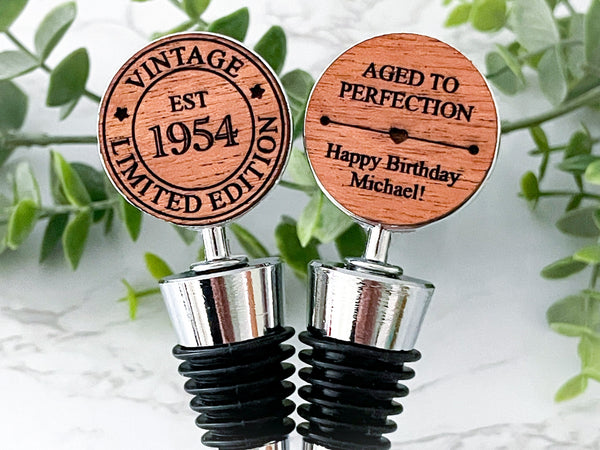 personalized 70th birthday gift for men, happy birthday gift for woman, custom wine stopper, wine gifts, aged to perfection, vintage 1954