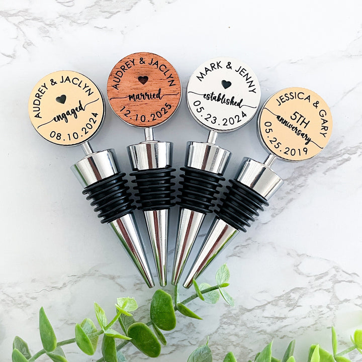 Personalized engraved wine stopper wedding gift for couple custom bottle stopper perfect for engagement or anniversary celebrations elegant wedding favor keepsake gift for wine lovers bride groom and newlyweds