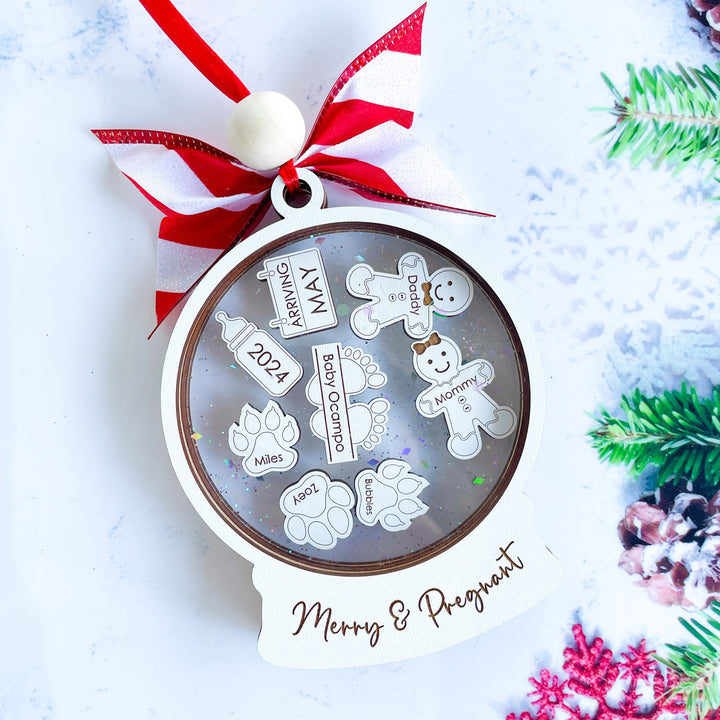 Personalized Merry and Pregnant ornament for pregnancy announcement, custom Christmas keepsake for expecting parents