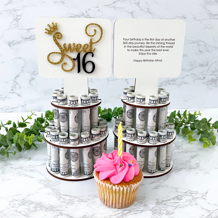 Personalized Sweet 16 birthday money holder unique 16th birthday gift for girls perfect for teenage daughter sister or friend creative money tree or cake cash holder keepsake milestone celebration present thoughtful and fun birthday gift idea
