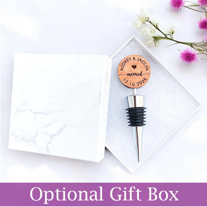 Personalized wine bottle stopper – custom wedding gift for couple, engagement gift, newlywed keepsake, anniversary gift for him or her