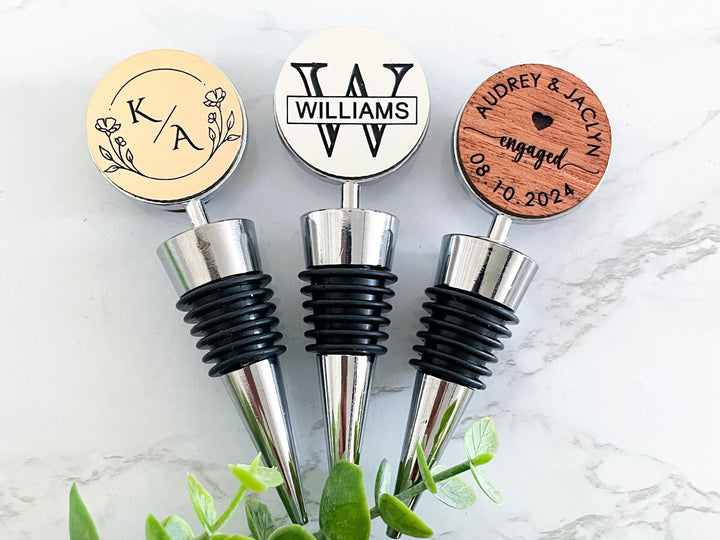 personalized wine stopper wedding gift for couple, custom wine bottle stopper, engagement gift, newlywed gift, anniversary gifts for him