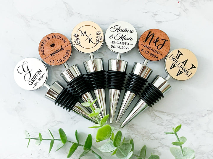 Personalized wine stopper wedding gift for couple – custom engraved wine bottle stopper, perfect engagement gift, newlywed gift, anniversary gift for him or her