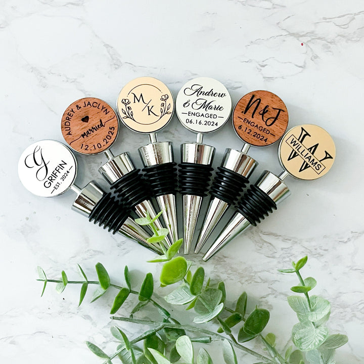 Personalized wine stopper wedding gift for couple custom wine bottle stopper engagement and anniversary present ideal wedding favor for newlyweds groomsmen or bridesmaid luxury wine accessory perfect keepsake gift for wine lovers celebrations