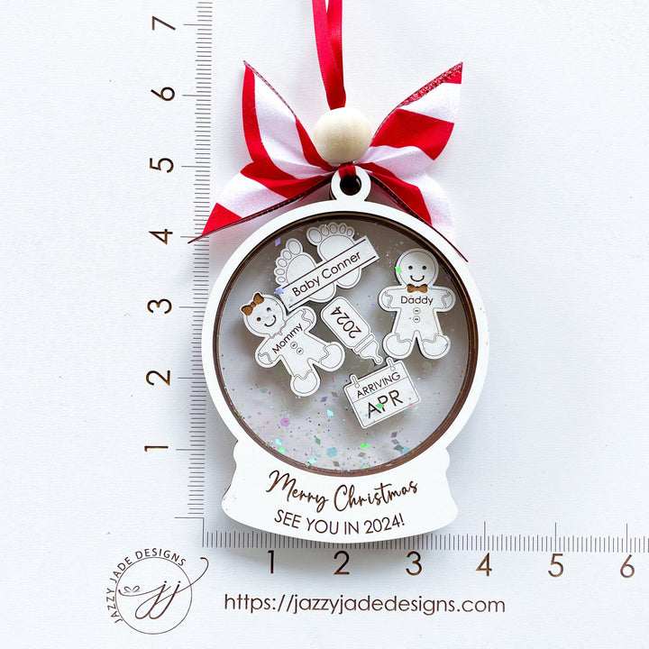 “See You in 2025” pregnancy reveal ornament, sweet Christmas surprise for husband announcing baby news, personalized with name and year.