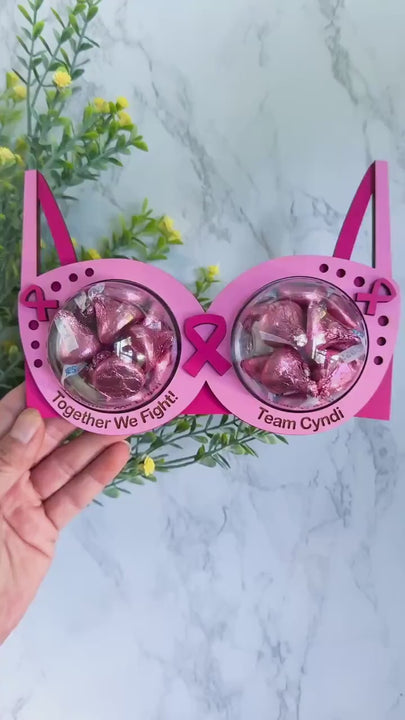 Personalized breast cancer awareness pink ribbon keepsake, custom ornament for survivor, doctor, or supporter during October awareness month.