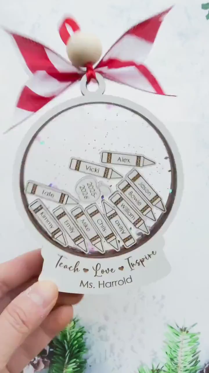 personalized teacher ornaments with student names, teacher christmas gift, custom teacher appreciation, holiday keepsake, first year teacher