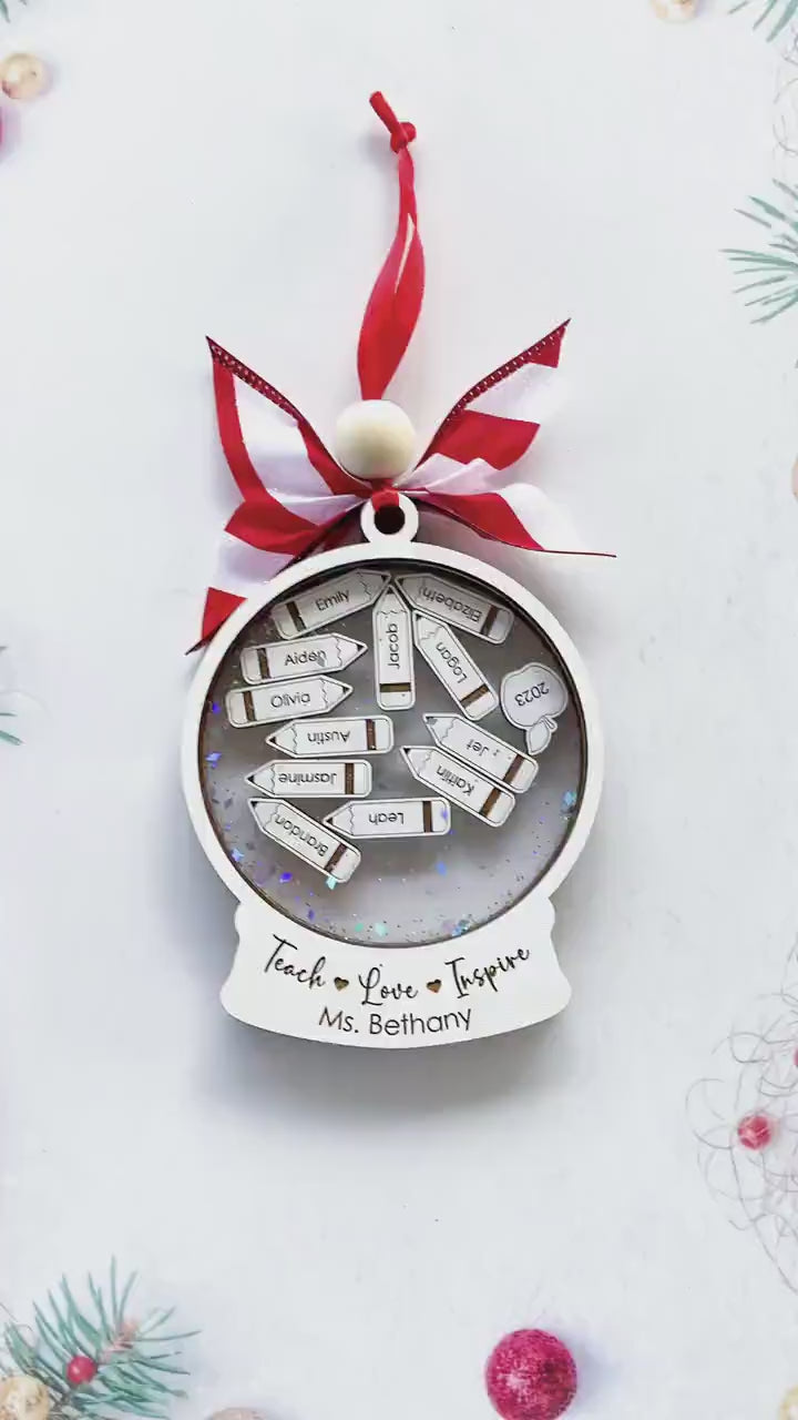 personalized teacher ornaments with student names, teacher christmas gifts, class list christmas ornament, gifts for teachers from students