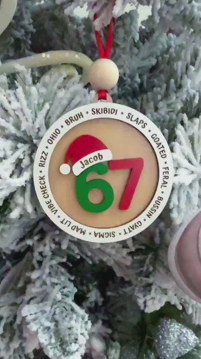 Custom 67 Ornament, Personalized Six Seven Christmas Stocking Stuffers for Teens, Funny Teens Christmas Gifts, Gen Z Slang Skibidi Decor