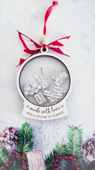 IVF Pregnancy Announcement Ornament, Made with Love and Science, Fertility Journey, Personalized Baby Gift, Miracle Baby Christmas Ornament