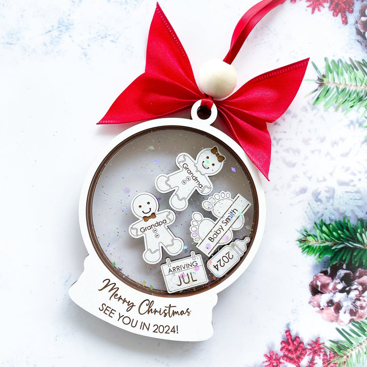 Personalized “See You in 2025” pregnancy announcement ornament, adorable Christmas decoration for announcing a baby on the way to family and friends.
