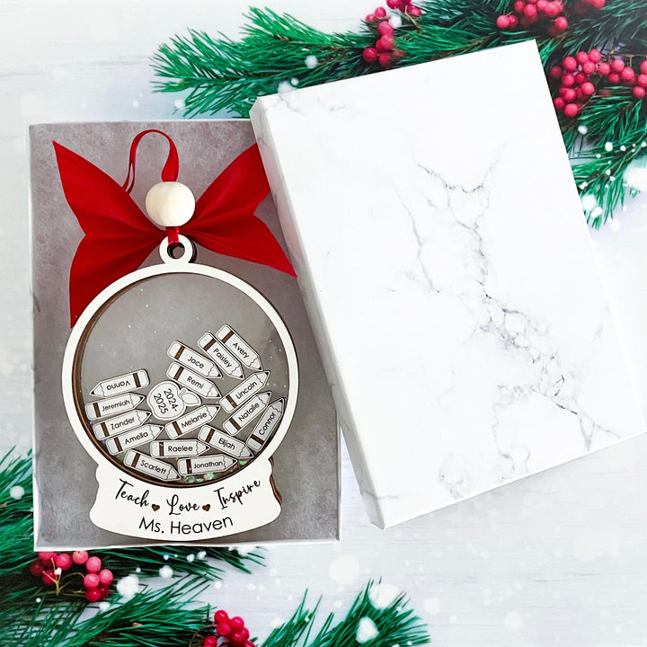 Teacher Christmas ornament personalized with all student names, unique holiday keepsake and appreciation gift from the class.