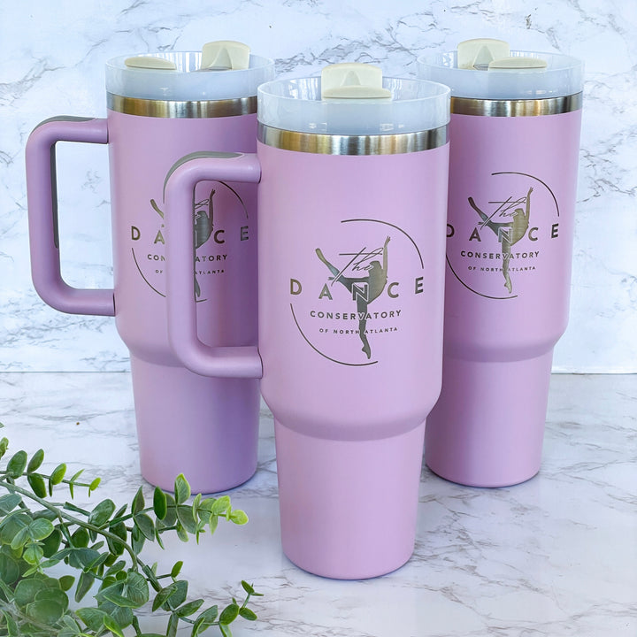 The Dance Conservatory tumbler personalized for dancers teachers or students custom engraved insulated travel cup perfect for ballet class recital or dance team gift stylish reusable drinkware for studio school or performance keepsake idea