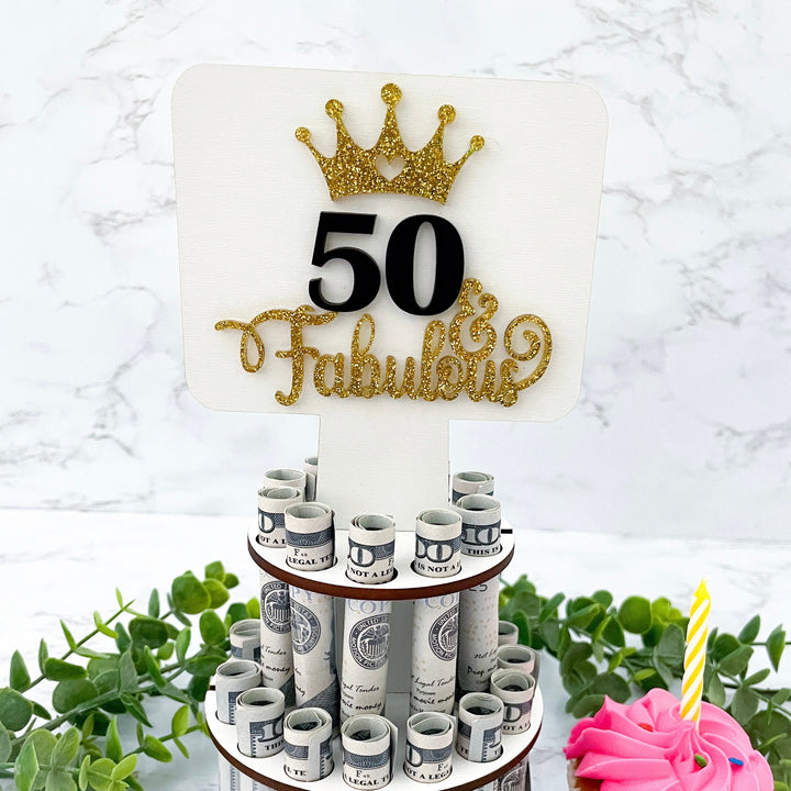 50th birthday money tree 50th birthday gift for women, 50 and fabulous, personalized birthday money holder, birthday gift for mom, unique birthday gifts for her
