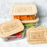 Personalized Kitchen Glass Food Storage Containers with Bamboo Lids