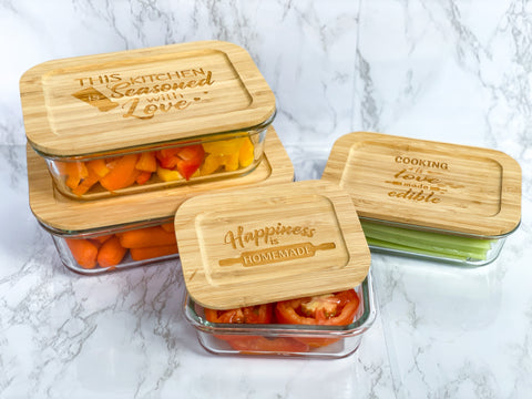 Personalized Kitchen Glass Food Storage Containers with Bamboo Lids – Jazzy  Jade Designs