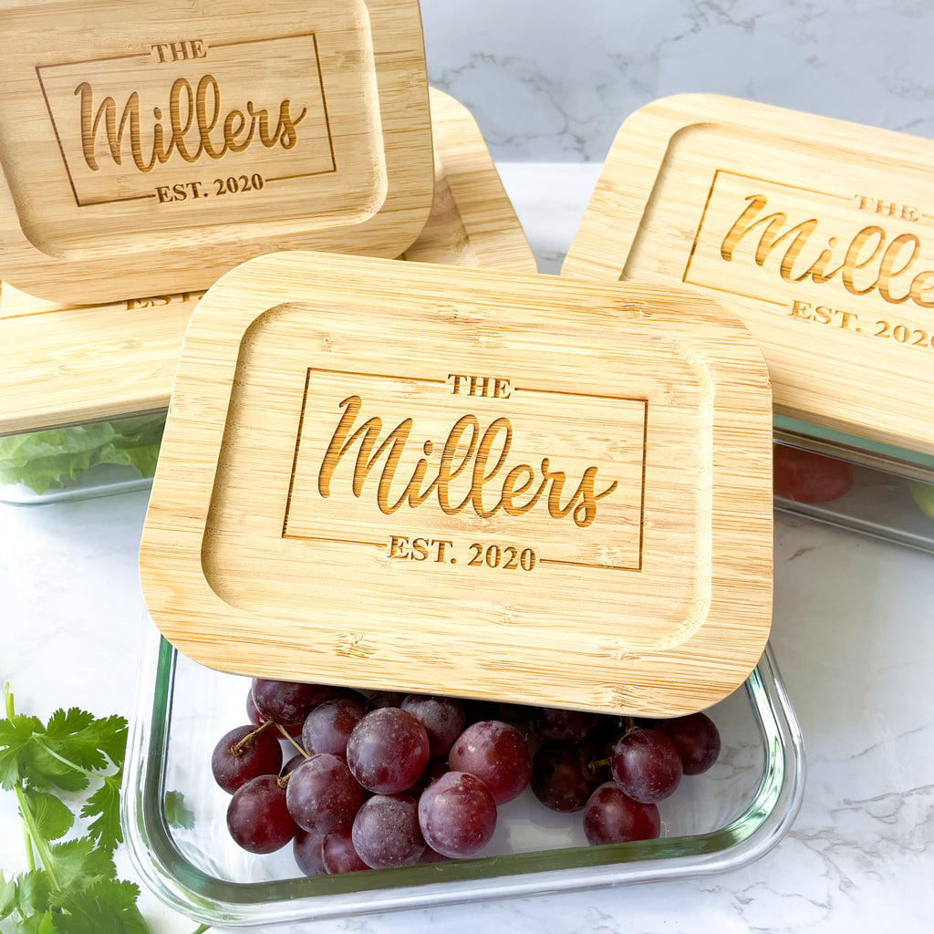 Glass Food Storage Containers with Bamboo Lids for Housewarming, Wedding Gift - Miller Family Design