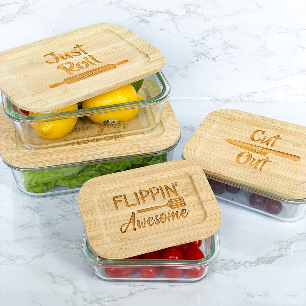 Glass Containers with Bamboo Lids, Glass Food Containers with Lids, Glass Storage Containers, Bamboo Glass Storage Containers, Glass Meal Prep