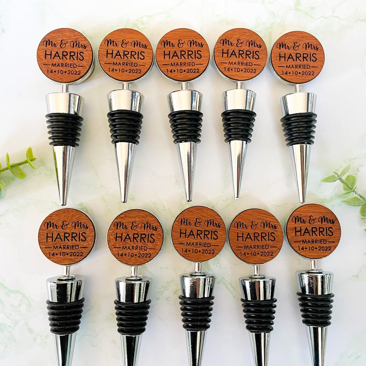 Personalized Wine Stoppers for Wedding Couple or Wedding Party Favors