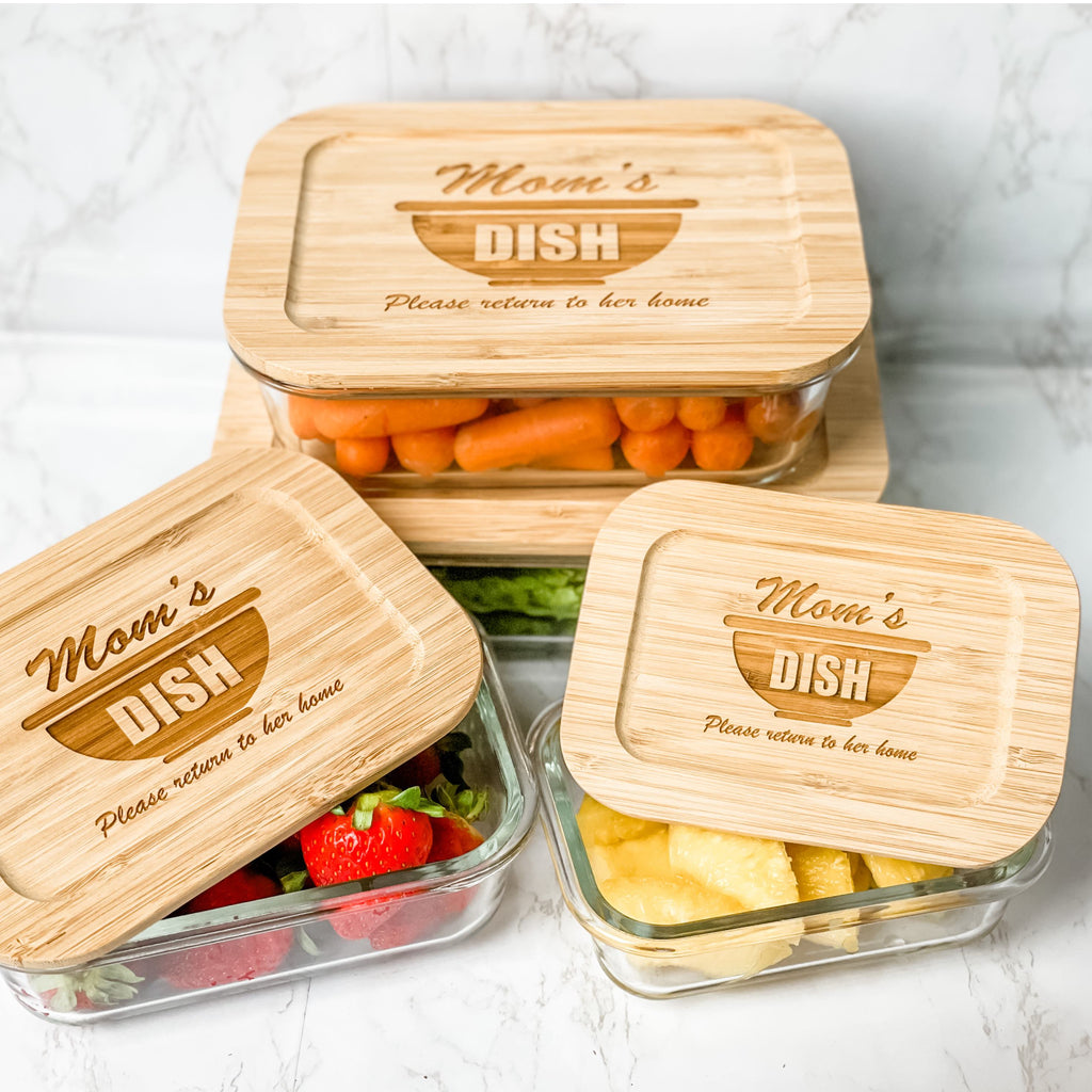 Glass Food Storage Containers with Bamboo Lids for Housewarming, Wedding Gift - Mom's Dish Design