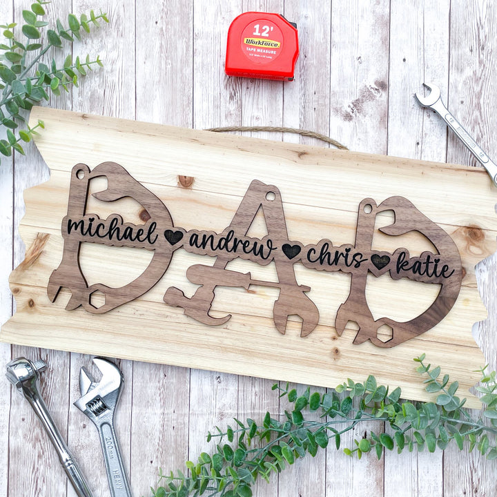 Personalized Dad Wooden Tool Sign for Father's Day Gift