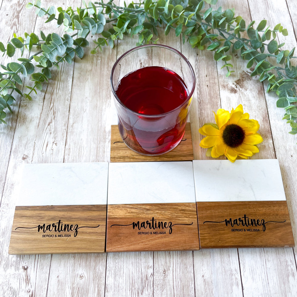 Floral Sunflower Engraved Coaster Set Rustic Wooden Coasters
