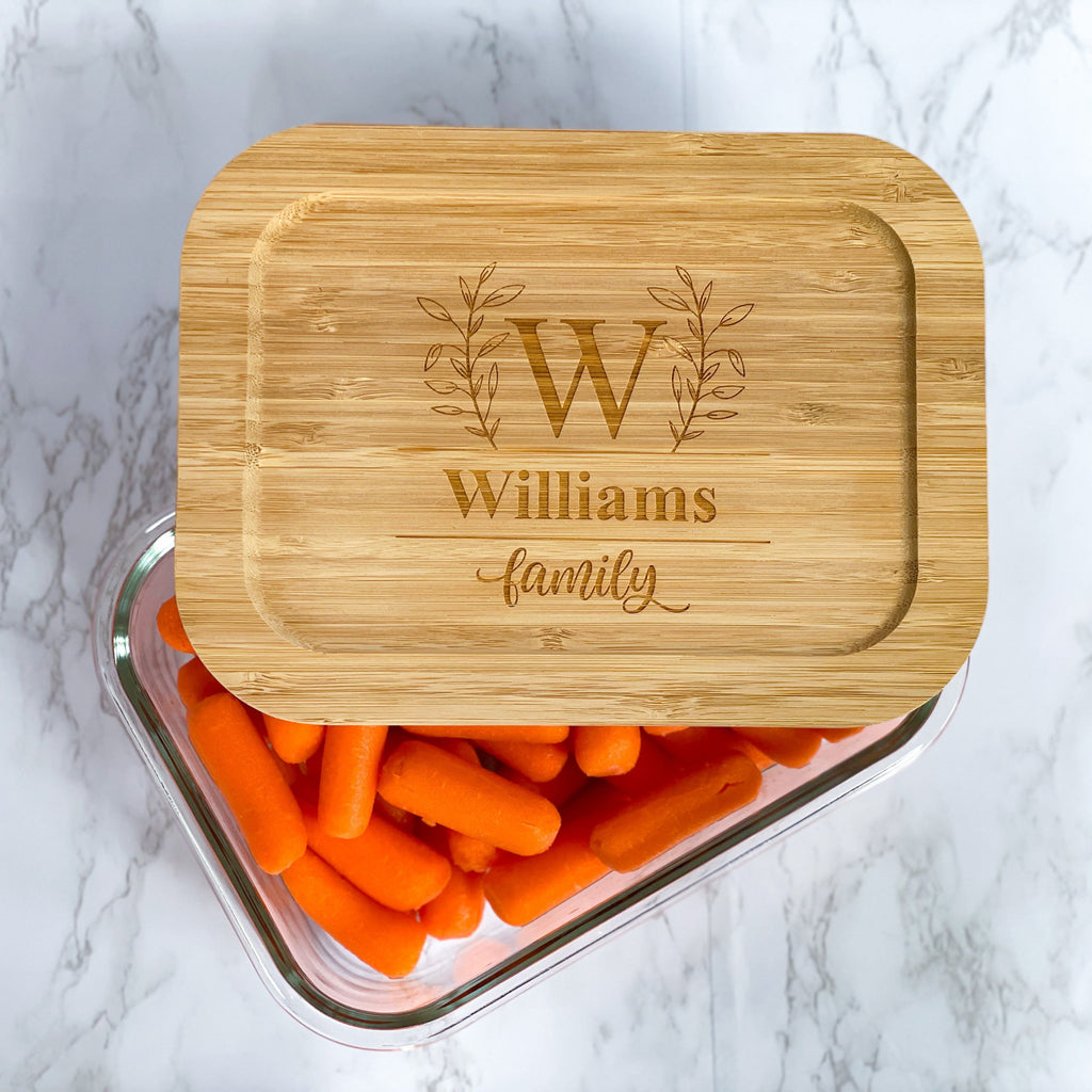 Customized product laser engraving bamboo lid glass lunch box set