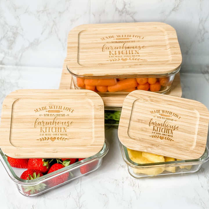 Farmhouse Kitchen Glass Food Storage Containers with Bamboo Lids