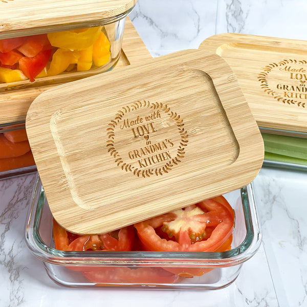 Made with Love in Grandma's Kitchen Glass Food Storage Containers with Bamboo Lids