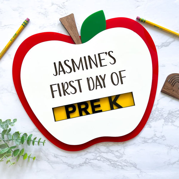 Personalized Interchangeable First Day of School Name Sign - Apple Design