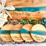 Personalized Olive Wood and Blue Resin Basket (Small)