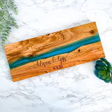 Personalized Olive Wood and Resin Serving Board - Blue