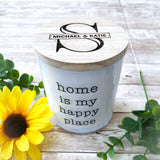 Personalized Medium Scented Candle 'Home is My Happy Place' - Midnight Citrus Scent