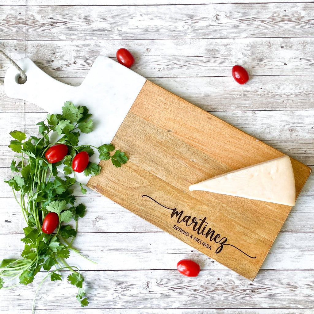 Personalized Marble and Wood Serving Board, Charcuterie Board, Cutting Board