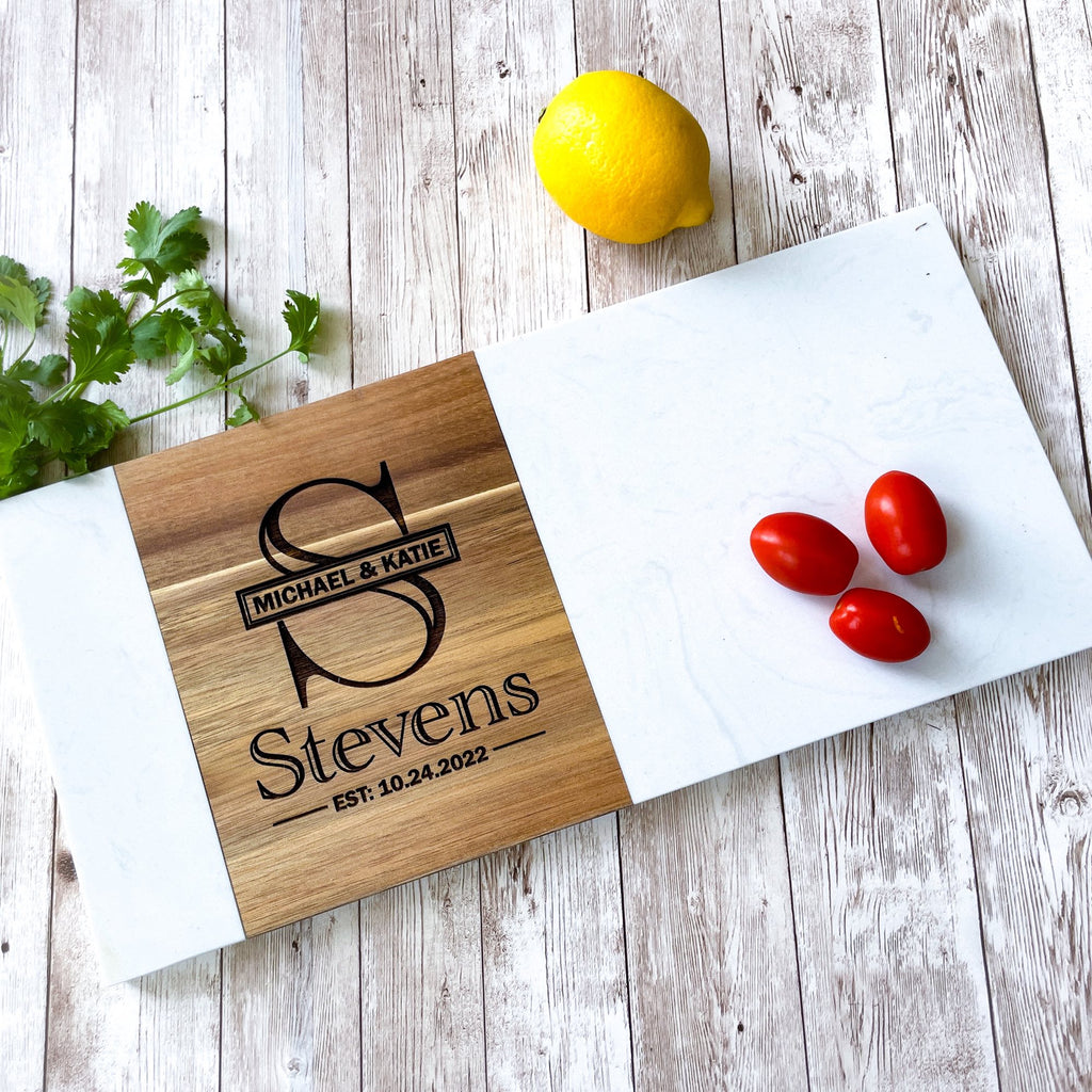 15" x 7" Personalized Wooden Serving Board, Personalized Charcuterie Board with Handle, Personalized Wooden Cutting Board for Wedding, Anniversary Gift or Housewarming