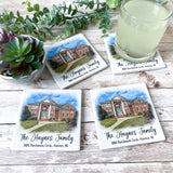 Set of 4 Coasters with Custom Digital Oil Painting House Portrait