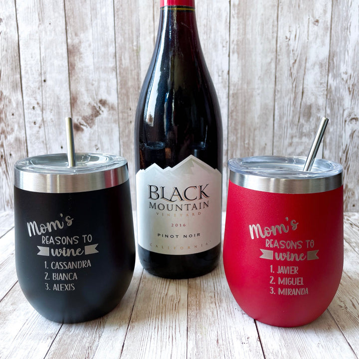 Custom Personalized Wine Tumbler for Mom “Mom's Reasons To Wine” Funny Wine Tumbler insulated stainless steel travel mug perfect gift for Mother’s Day, birthdays, or any occasion for moms who love wine