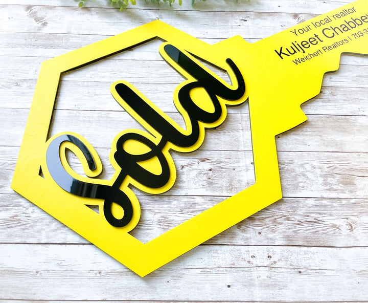 Custom SOLD Key Sign for Realtor Closing Prop Sign handmade and personalized ideal for office decor, client gifts, or house selling business promotional accessory elegant professional real estate keepsake celebrating home closings