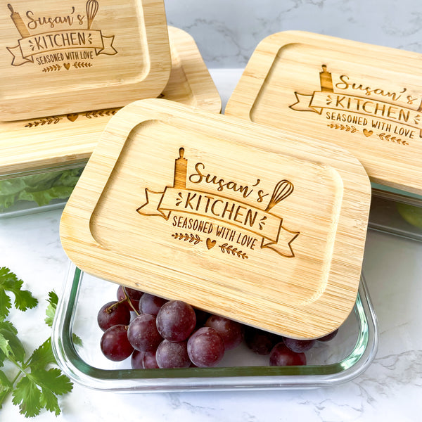 Glass Food Storage Containers with Bamboo Lids for Housewarming or Wedding Gift Susan's Kitchen Design perfect kitchen storage organizer set eco-friendly sustainable containers unique gift ideal for home, kitchen, or decorative organization